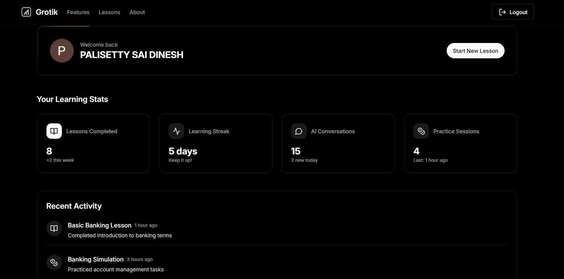 LinguaFin Platform Dark Theme